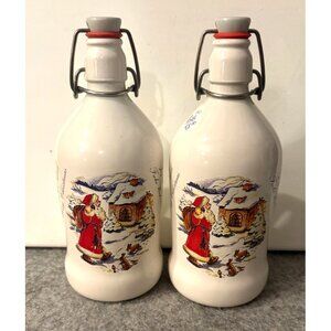 2 German Stoneware Vintage Santa Beer "Jubefest" Bottle W/Porcelain Stopper  # 3